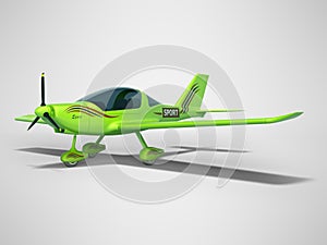 Green light plane 3d render on gray background with shadow