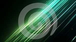 Green light streaks in motion. Artificial intelligence image