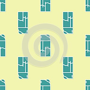 Green Lighter icon isolated seamless pattern on yellow background. Vector