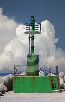 Green Lighthouse on Fiumicino Coast, Italy