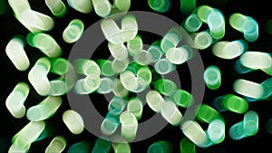 green lights blurry bokeh abstract background. Seamless loop 3d 4k animation for backgrounds