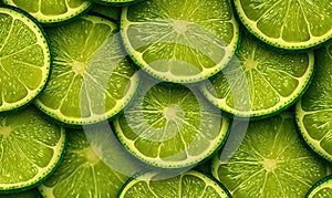 Green lime circles, fresh fruits, summer, background