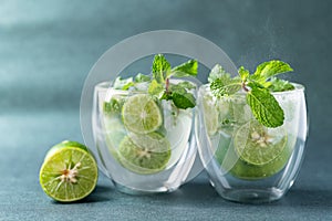 Green lime juice soda with mint leaf, Fresh drink in summer season