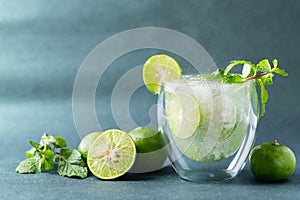 Green lime juice soda with mint leaf, Fresh drink in summer season