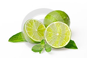 Green lime with mint leaves