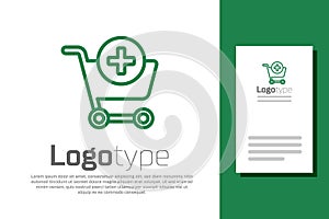 Green line Add to Shopping cart icon isolated on white background. Online buying concept. Delivery service sign