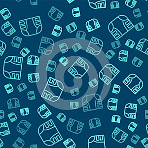 Green line Adult diaper icon isolated seamless pattern on blue background. Vector