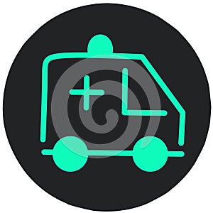 Green line Ambulance and emergency car icon isolated on black background