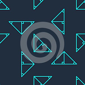 Green line Angle bisector of a triangle icon isolated seamless pattern on blue background. Vector