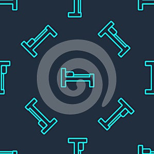 Green line Bed icon isolated seamless pattern on blue background. Vector Illustration
