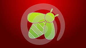 Green line Bee icon isolated on red background. Sweet natural food. Honeybee or apis with wings symbol. Flying insect