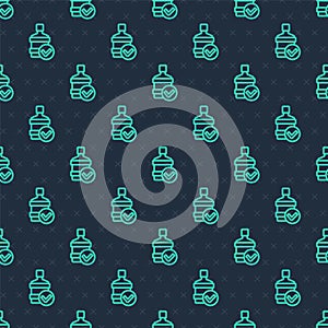 Green line Big bottle with clean water icon isolated seamless pattern on blue background. Plastic container for the