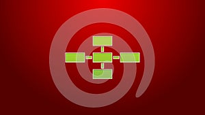 Green line Business hierarchy organogram chart infographics icon isolated on red background. Corporate organizational