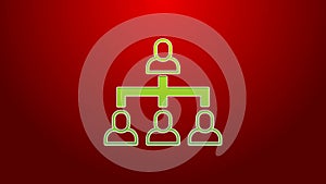 Green line Business hierarchy organogram chart infographics icon isolated on red background. Corporate organizational