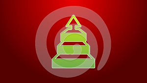 Green line Business pyramid chart infographics icon isolated on red background. Pyramidal stages graph elements. 4K