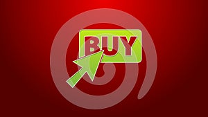 Green line Buy button icon isolated on red background. 4K Video motion graphic animation