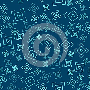 Green line Camera focus frame line icon isolated seamless pattern on blue background. Vector