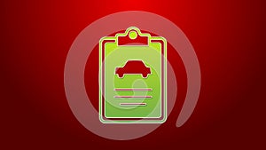 Green line Car inspection icon isolated on red background. Car service. 4K Video motion graphic animation