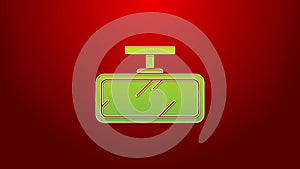 Green line Car mirror icon isolated on red background. 4K Video motion graphic animation