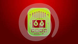 Green line Cassette tape player icon isolated on red background. Vintage audio tape recorder. 4K Video motion graphic