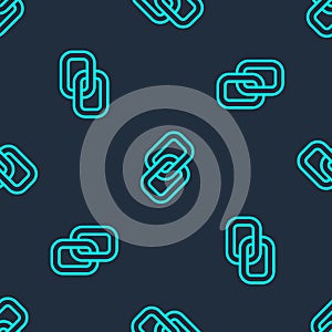 Green line Chain link icon isolated seamless pattern on blue background. Link single. Hyperlink chain symbol. Vector