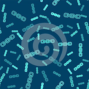 Green line Chain link icon isolated seamless pattern on blue background. Link single. Hyperlink chain symbol. Vector