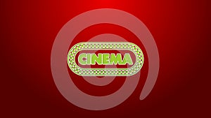 Green line Cinema poster design template icon isolated on red background. Movie time concept banner design. 4K Video