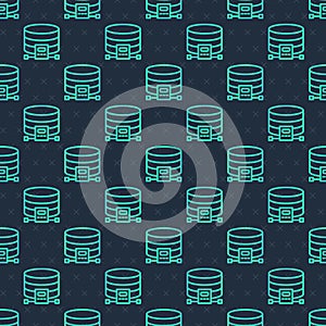 Green line Cloud database icon isolated seamless pattern on blue background. Cloud computing concept. Digital service or