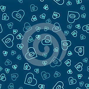 Green line Coffee Lovers icon isolated seamless pattern on blue background. I love coffee. Vector