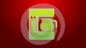 Green line Coffee machine with glass pot icon isolated on red background. 4K Video motion graphic animation