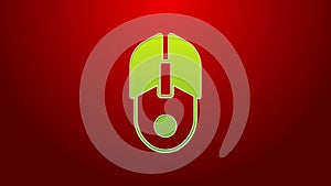 Green line Computer mouse icon isolated on red background. Optical with wheel symbol. 4K Video motion graphic animation
