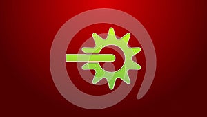 Green line Cowboy horse riding spur for boot icon isolated on red background. 4K Video motion graphic animation