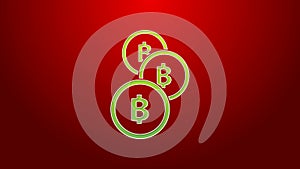 Green line Cryptocurrency coin Bitcoin icon isolated on red background. Physical bit coin. Blockchain based secure