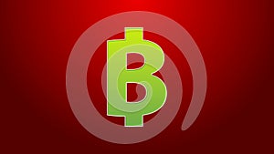 Green line Cryptocurrency coin Bitcoin icon isolated on red background. Physical bit coin. Blockchain based secure