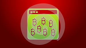 Green line Cryptocurrency coin Bitcoin icon isolated on red background. Physical bit coin. Blockchain based secure