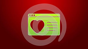 Green line Dating app online laptop concept icon isolated on red background. Female male profile flat design. Couple