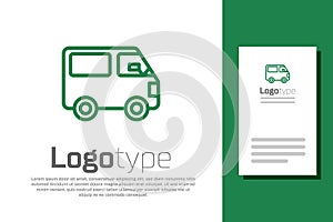 Green line Delivery cargo truck vehicle icon isolated on white background. Logo design template element. Vector