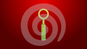 Green line Dental inspection mirror icon isolated on red background. Tool dental checkup. 4K Video motion graphic