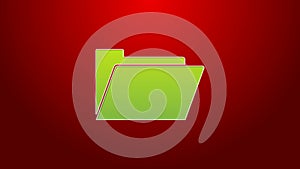 Green line Document folder icon isolated on red background. Accounting binder symbol. Bookkeeping management. 4K Video