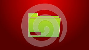 Green line Document folder icon isolated on red background. Accounting binder symbol. Bookkeeping management. 4K Video