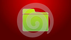 Green line Document folder icon isolated on red background. Accounting binder symbol. Bookkeeping management. 4K Video