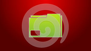 Green line Document folder icon isolated on red background. Accounting binder symbol. Bookkeeping management. 4K Video