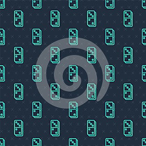 Green line Domino icon isolated seamless pattern on blue background. Vector
