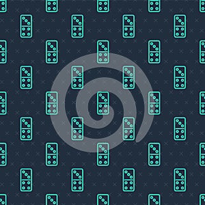 Green line Domino icon isolated seamless pattern on blue background. Vector