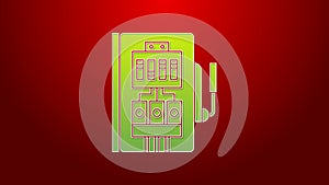Green line Electrical panel icon isolated on red background. 4K Video motion graphic animation