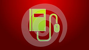 Green line Electronic book with mouse icon isolated on red background. Online education concept. E-book badge icon. 4K