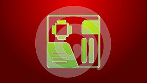 Green line Electronic computer components motherboard digital chip integrated science icon isolated on red background