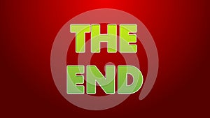 Green line The End handwritten inscription icon isolated on red background. Closing movie frame. Movie ending screen. 4K