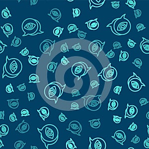 Green line Eye scan icon isolated seamless pattern on blue background. Scanning eye. Security check symbol. Cyber eye