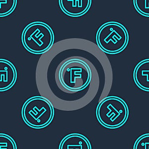 Green line Fahrenheit icon isolated seamless pattern on blue background. Vector